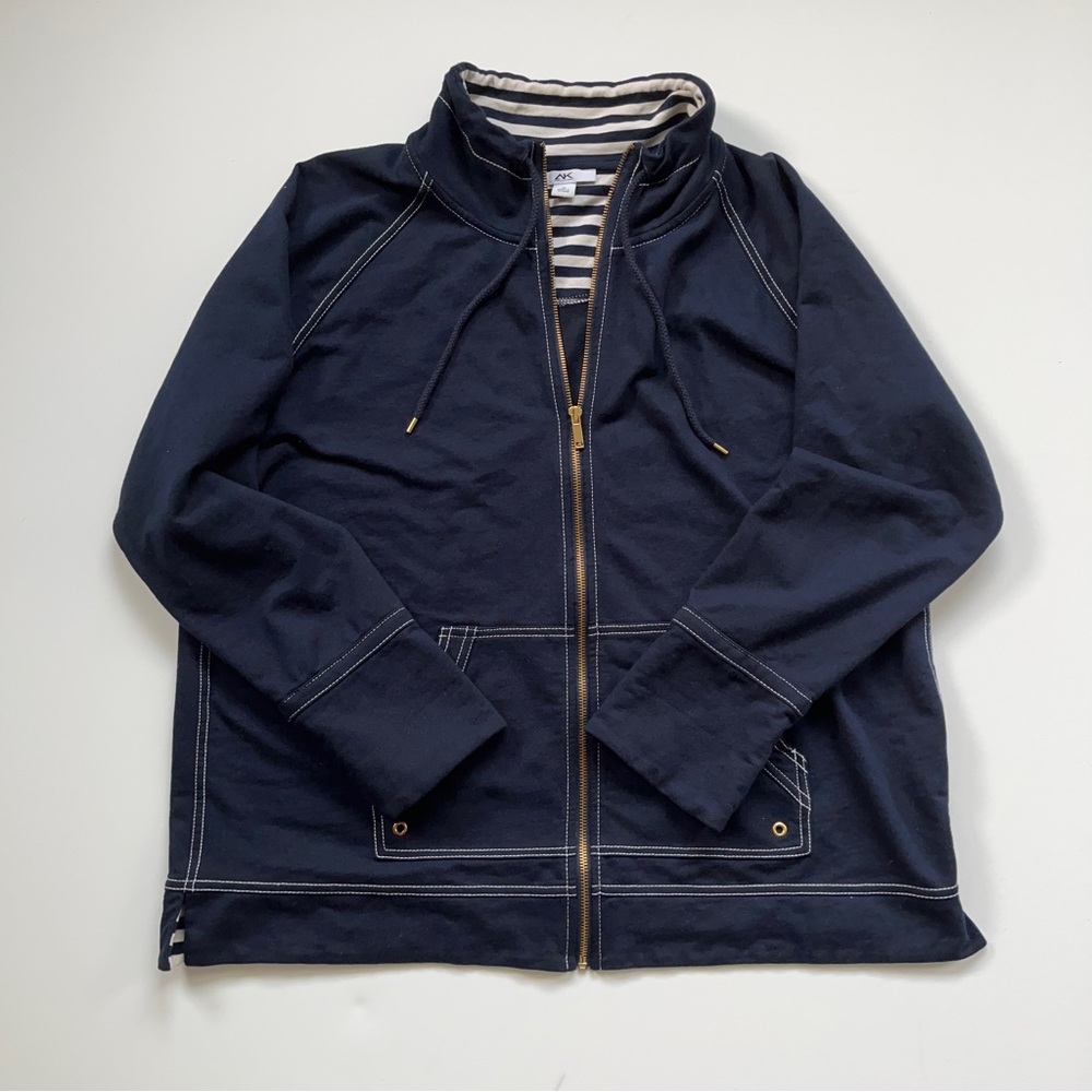 XL dark blue Anne Klein zip-up jacket w/striped interior
